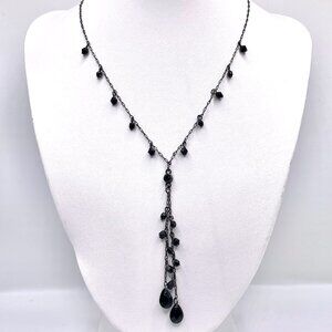 2028 Black Onyx Beaded Vintage Y2K Y Drop Necklace Teardrop Briolette Stones